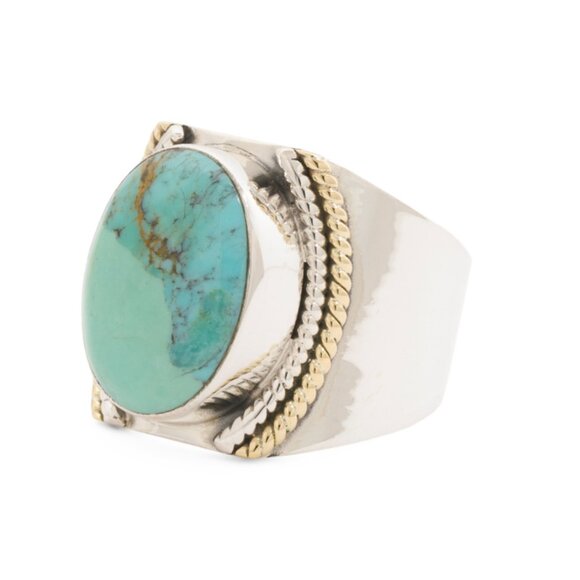 SHIVAM  India Sterling Silver Blue Mohave Turquoise Ring - Picture 1 of 2